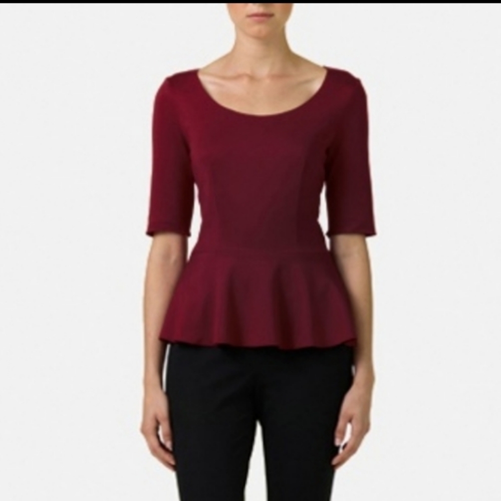 Aritzia Babaton Barrett Peplum Top Burgundy Size 2